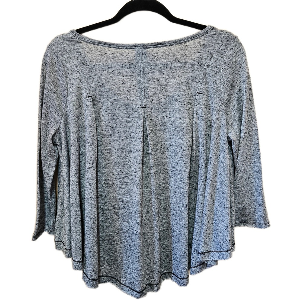 Free People We The Free Heathered Gray/Black Scoop Neck‎ 3/4 Sleeve Flowy Top XS - Picture 2 of 6
